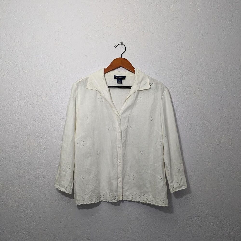 White linen eyelet button up shirt  Size 12